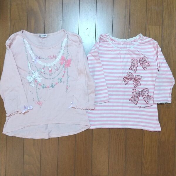 120 キッズ 七分袖 トップス カットソー Tシャツ 綿100% 子供服 Tシャツ 女の子 ボーダー ロンT 七分袖Tシャツ
