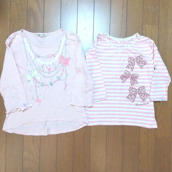 120 キッズ 七分袖 トップス カットソー Tシャツ 綿100% 子供服 Tシャツ 女の子 ボーダー ロンT 七分袖Tシャツ