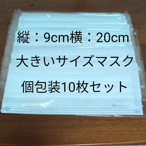 BIG不織布マスク超快適防護大きめ 縦:9cm 横:20cm 個包装 10枚セット売り