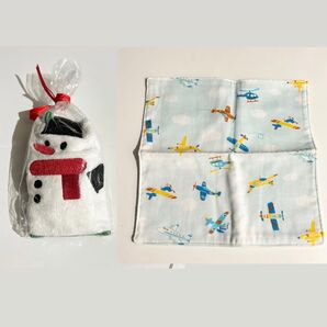 ハンカチタオル 雪だるま 乗り物 2枚セット