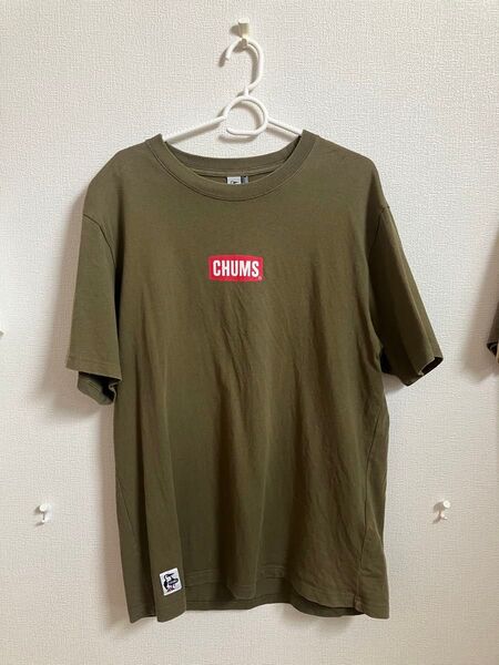 チャムス Tシャツ ボックスロゴ XL オリーブ CHUMS