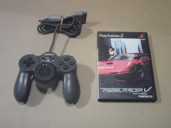 送料込! PS プレイステーション プレステ ナムコ ジョグコン JOGCON 安心の正常動作品 PS2 リッジレーサー5 セット