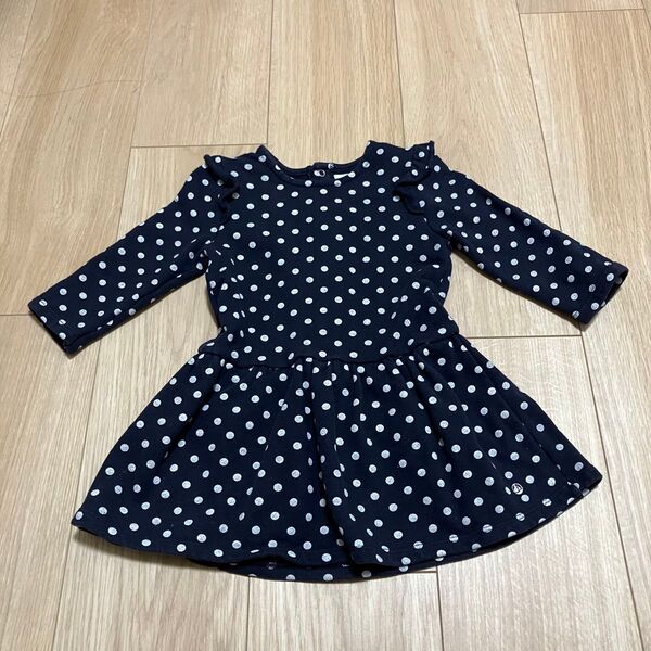 ★美品!PETIT BATEAU プチバトー ドットプリント長袖ワンピース