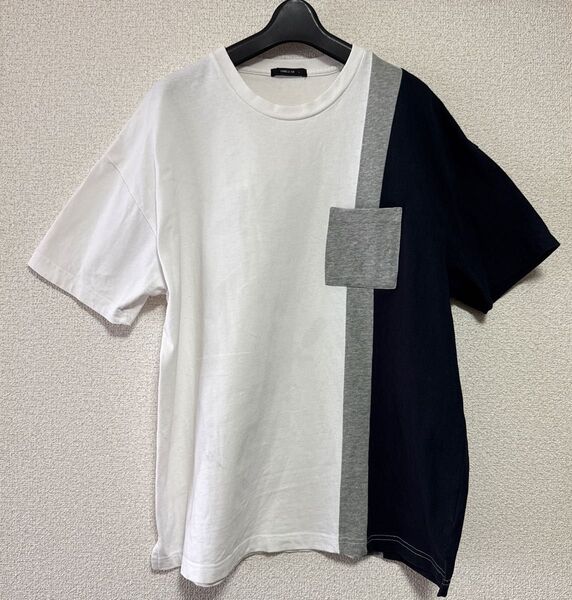 切替Tシャツ メンズ Lサイズ コムサイズム 白グレー紺 綿100%