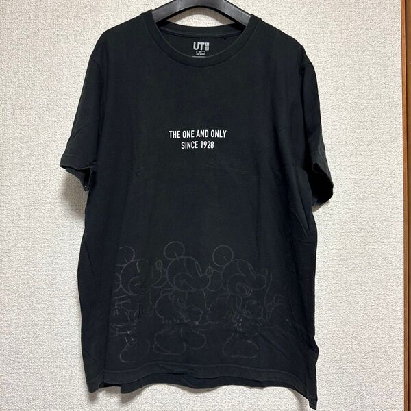 メンズTシャツ UTユニクロ ディズニーコラボ ミッキー柄 黒 ブラック XL 綿100%