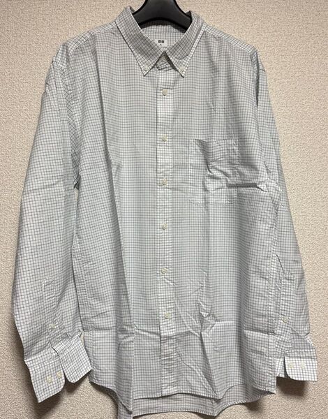 (お値引きいたしました)ユニクロ ボタンダウンシャツ チェック XL メンズ 白系 綿100%