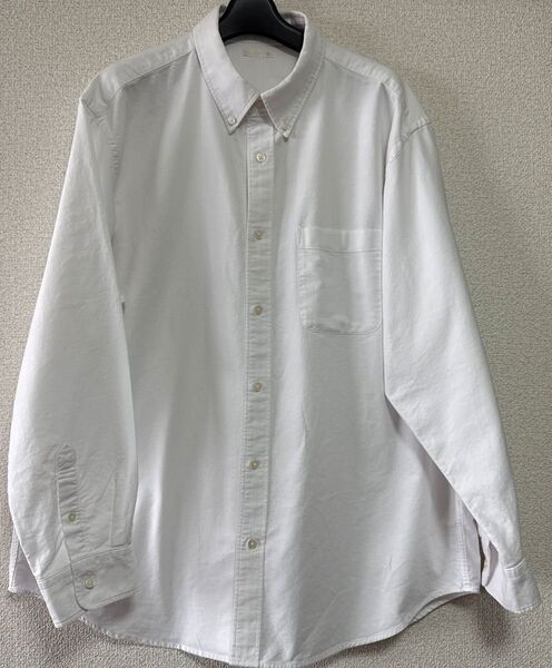 メンズ ボタンダウンシャツ 白 ホワイト GU XL 綿100%