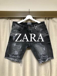 ZARA ダメージ加工！ブラックデニムショートパンツ！