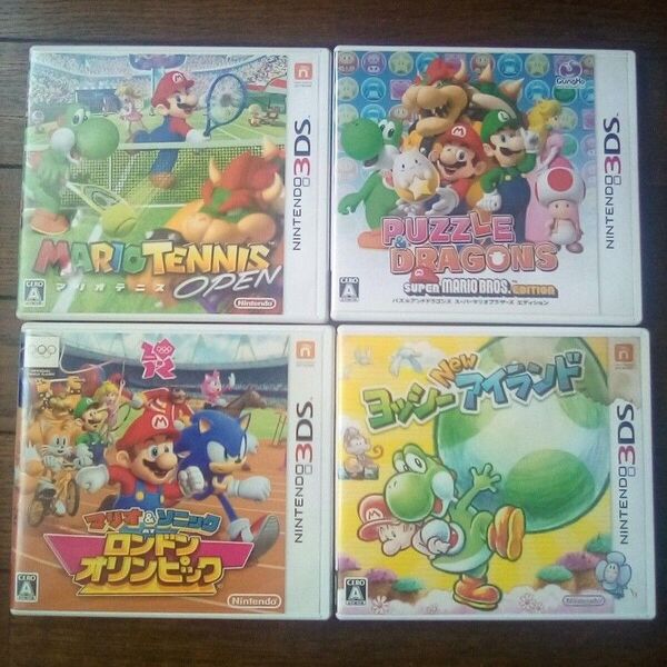 3DS 4作セット マリオテニスオープン、パズル&ドラゴンズ、マリオ&ソニック ロンドンオリンピック、ヨッシーNewアイランド