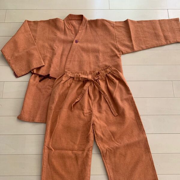 オレンジ色 セットアップ ルームウェア 部屋着 リラックスウェア 作務衣