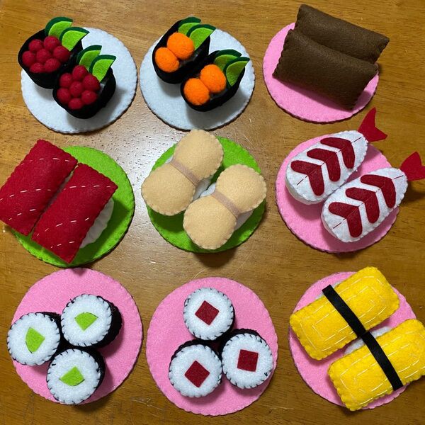 フェルトままごと お寿司セット 手芸 ハンドメイド ごっこ遊び お店屋さんごっこ おままごと 回転寿司 知育玩具 手作り
