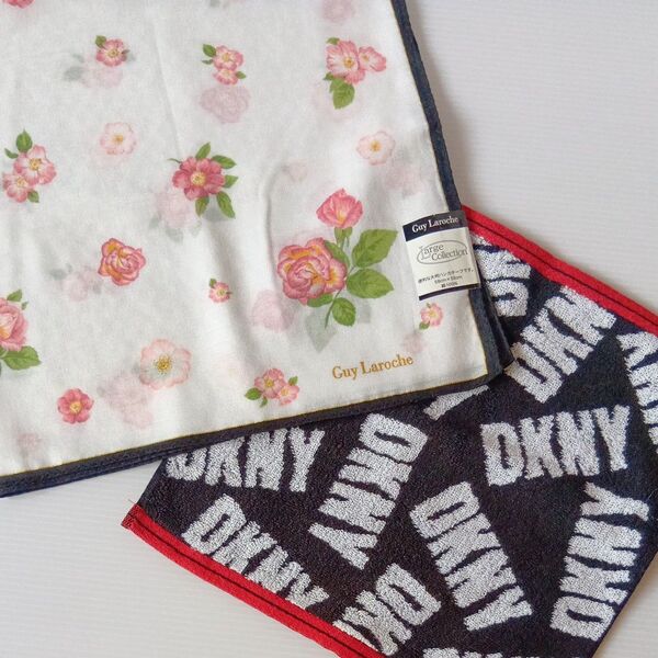DKNYのタオルハンカチ+Guy Larocheの大判ハンカチ 2枚セット