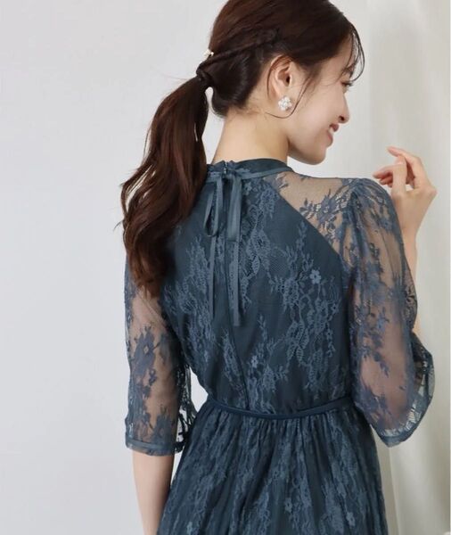 【BLUE EAST】バックリボンレースパーティードレス ロングワンピース 結婚式 お呼ばれ オケージョン 二次会 フォーマル