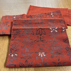 着物 かんたん帯 朱色 赤 手作り 織り 正絹 ハンドメイド 和服 和装 生地