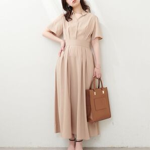 natural couture スキッパー衿フレア袖ワンピース
