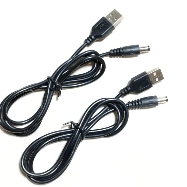 2本セット USB-DCケーブル、USB Type-A-2.1mm標準DCプラグ
