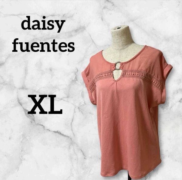 美品 daisy fuentes ピンク 半袖 トップス 【XL】リボン 韓国 Tシャツ ブラウス カットソー トップス