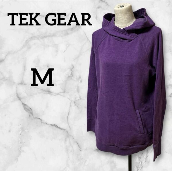 《値下げOK》美品 TEK GEAR パープル フード付きパーカー 【M】 長袖 レディース スウェット プルオーバーパーカー