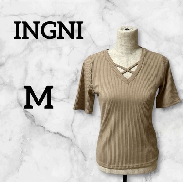 未使用 INGNI レディース ブラウス 半袖 ブラウン リボン 韓国 長袖 Vネック カットソー