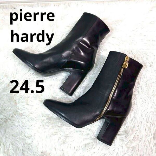 極美品 pierre hardy サイドジップブーツ ゴールド ブラック ブーツ レザー サイドジップ チャンキーヒール