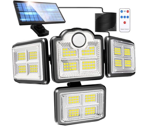 ソーラーライト 屋外 センサーライト 防水 LED 人感 太陽光発電 5mケーブル 自動点灯/消灯 リモコン ソーラー 4面発光