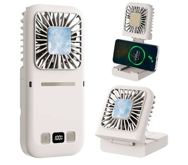 ハンディファン 携帯扇風機 冷却プレート付き 首掛け 風量5段階 6000mAh モバイルバッテリー機能 暑さ対策 ストラップ付き