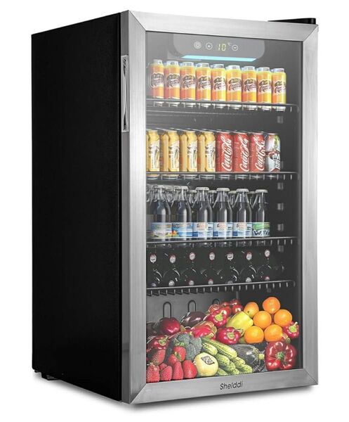 冷蔵庫 93L コンプレッサー式 透明ガラスドア ステンレス製フレーム おしゃれ 静音 ミニバー 一人暮らし 1ドア 温度設定