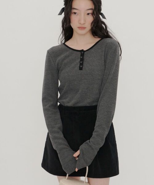 GIUNON long sleeve rib tops / ロングスリーブリブトップス /サイズ1/GRAY