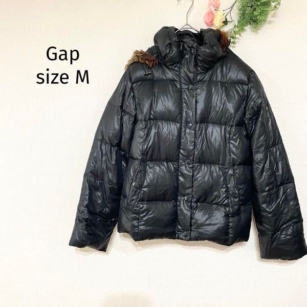Gap ギャップ ダウンジャケット アウター 黒 フーディ M 保温性抜群