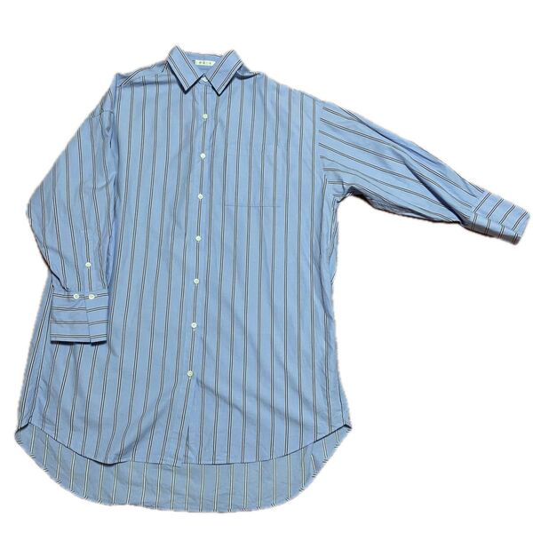 NOLLEY'S ノーリーズ マルチストライプ タイプライター ゆったり シャツワンピース ブルー ロングシャツ