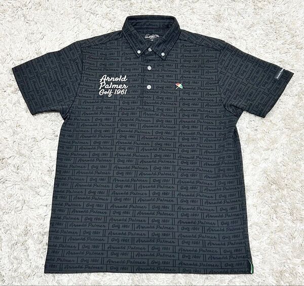 アーノルドパーマー arnold palmer ゴルフウェア メンズ ポロシャツ 半袖 ロゴジャガード半袖ポロ 柄 ブラック M