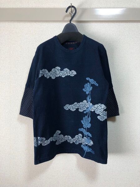オスティア・ジャパン衣 古代新 Tシャツ ガイジンメイド インディゴ 藍染め ハリウッドランチマーケット 刺繍 デニム 和柄