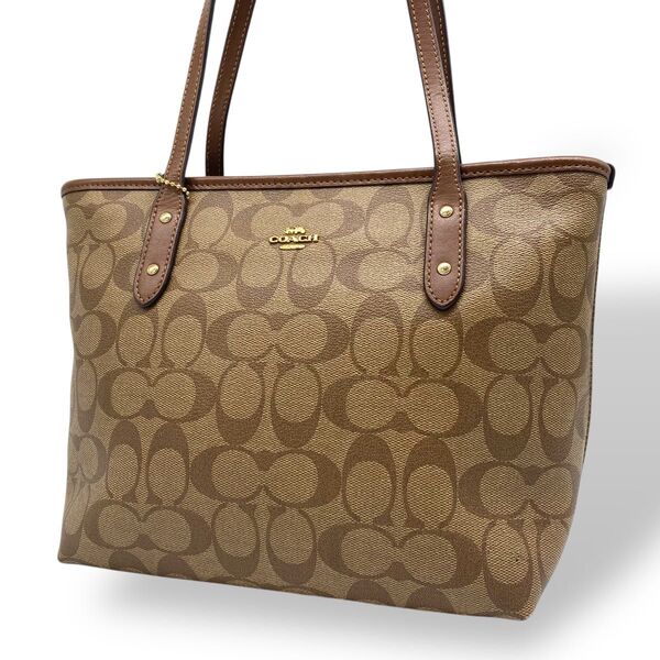 極美品 coach コーチ トートバッグ シグネチャー PVCレザー ブラウン