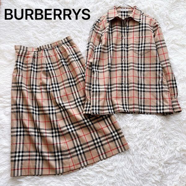 Burberrys バーバリーズ ノバチェック セットアップ シャツ 膝下スカート M L ベージュ 長袖 上下セット レディース