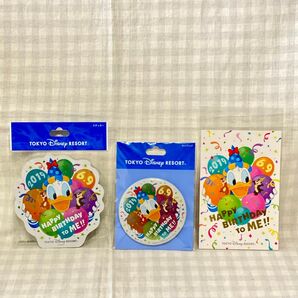 ドナルド バースデー 缶バッジ ステッカー ポストカード ディズニー TDR