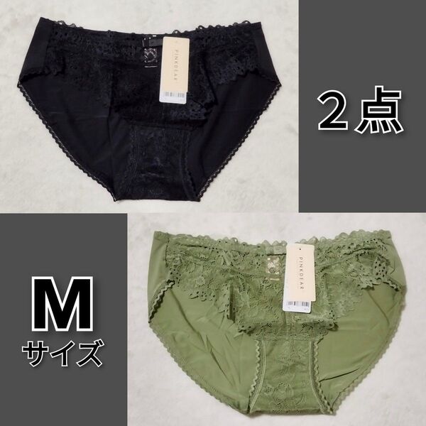 新品 2点セット ☆ PINKDEAR ☆ Mサイズ レース ショーツ パンティ パンツ レディース 花柄 フラワーレース リボン