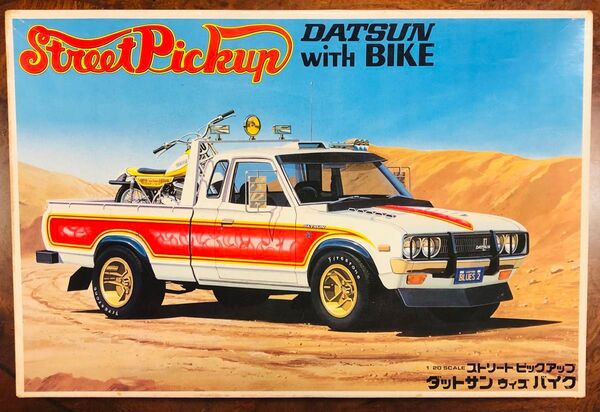 1/20 プラモデル バンダイ ストリートピックアップ ダットサン withバイク 当時物 DATSUN620 未組立 絶版