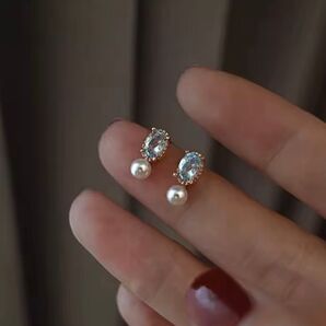 ブルーCZダイヤ パールピアス K18GP ゴールド 18金コート レディース アクセサリー ジュエリー 真珠