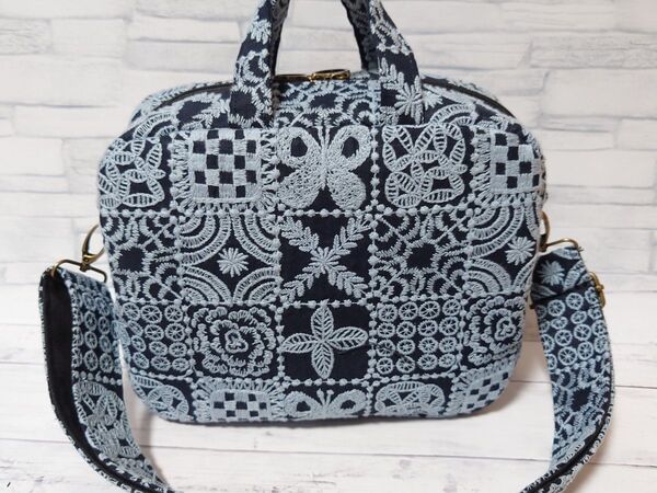 forest tile navy ミナペルホネン ボストンバッグ