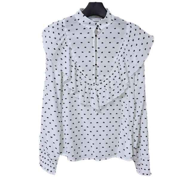 【美品】ZARA ドビードットフリルブラウス M