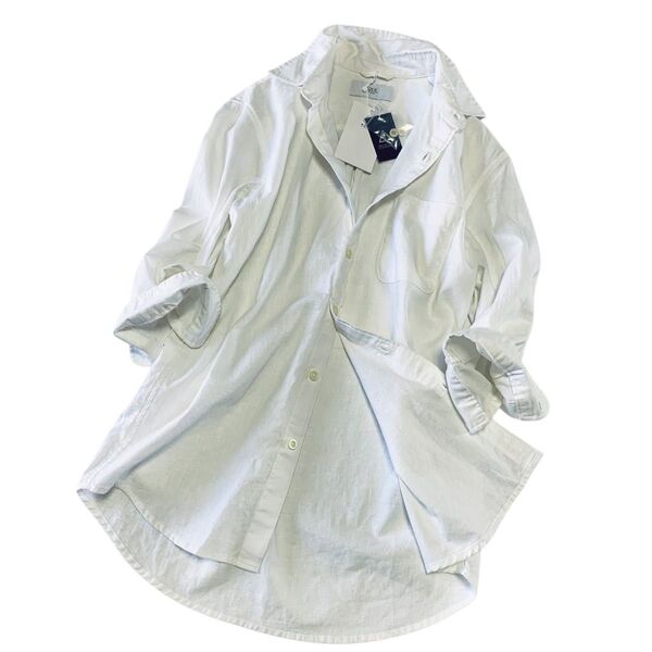 【新品】AZUL by moussy アズールバイマウジー コットンリネン 白 シャツ トップス 七分袖 サイズS