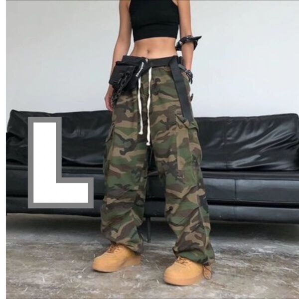 カーゴパンツ Lサイズ 迷彩 ミリタリー 大きめ ストリート ワイドパンツ ダンス 韓国