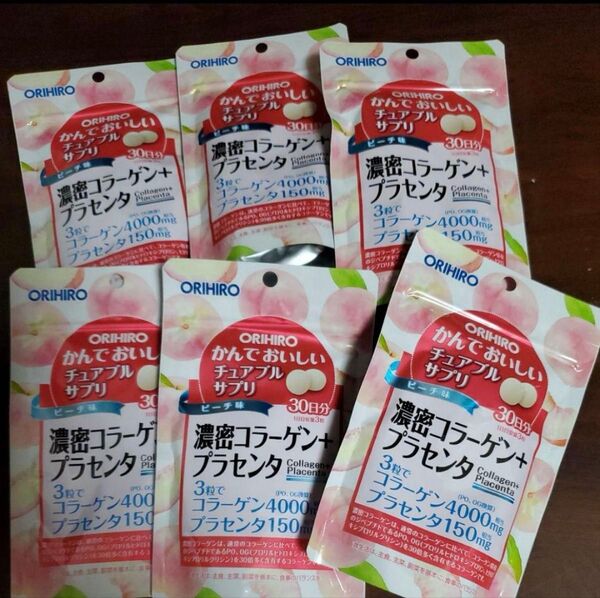 オリヒロ かんでおいしいチュアブルサプリ 濃密コラーゲン+プラセンタ 6袋セット