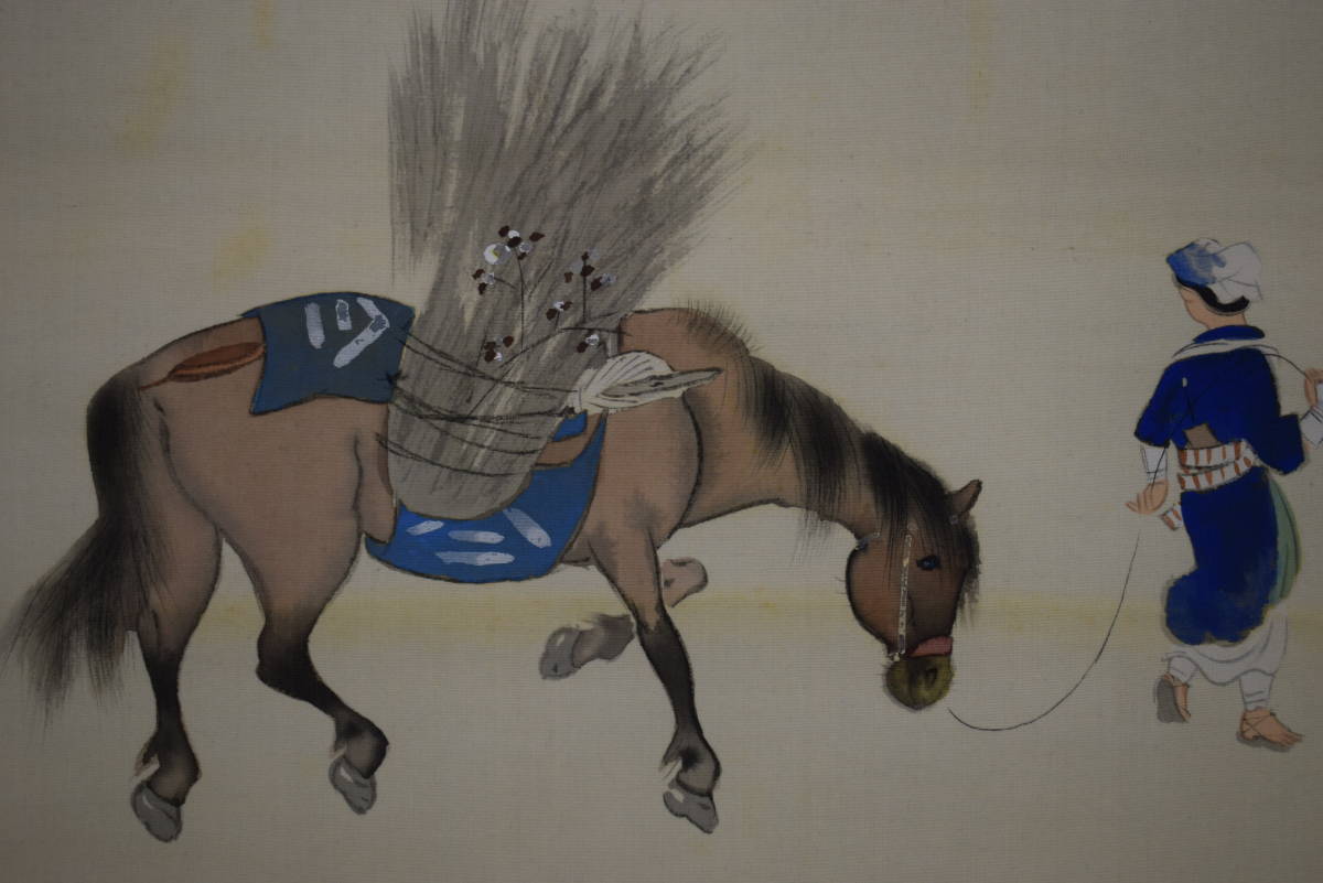 [Authentique] // Iguchi Kashu / Femme Ohara à cheval / Boîte en bois de Paulownia incluse / Parchemin suspendu Hotei-ya HH-454, Peinture, Peinture japonaise, personne, Bodhisattva