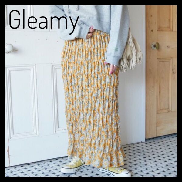 未使用 B.C STOCK Gleamy グリーミー フラワープリントスカート イエロー ロングスカート