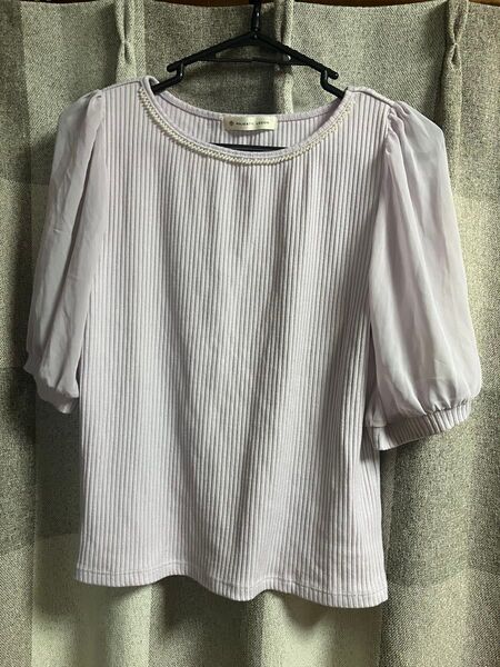 美品 MAJESTIC LEGON ビジュー付き カットソー M 薄いパープル 半袖