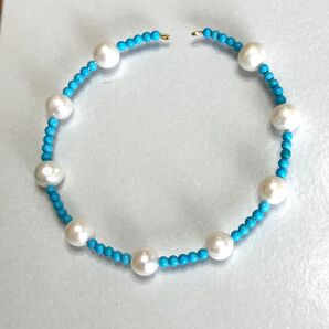 ターコイズ 淡水パール ブレスレット バングル
