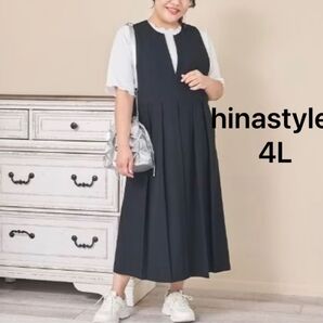プリーツワンピース 4L 黒 ワンピース 大きいサイズ hinastyle