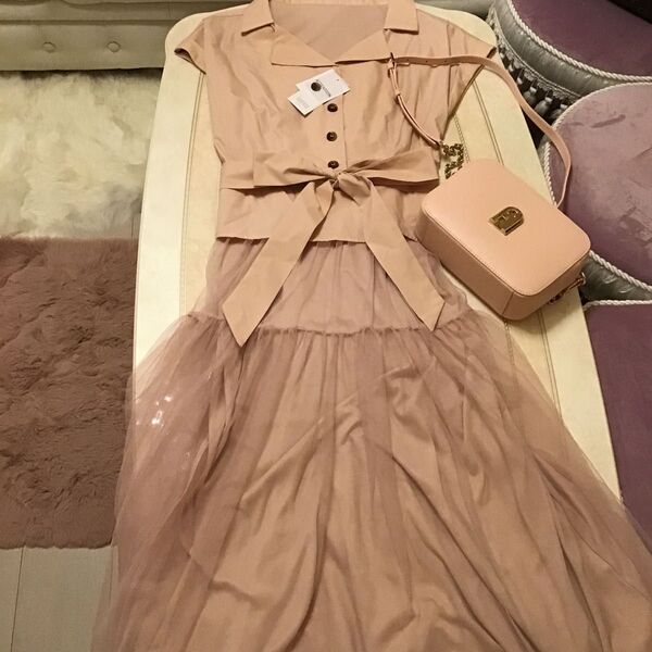 tocco closet ピンクベージュドッキングロングワンピース