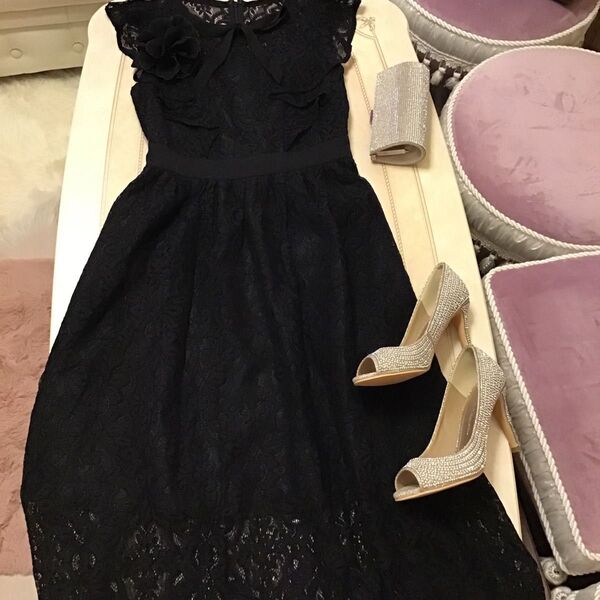 Rady ブラックレースノースリーブロングワンピース 黒レースワンピース ドレス 結婚式 二次会 パーティー